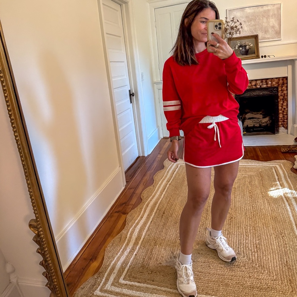 Red Sweatshirt and Skirt Set